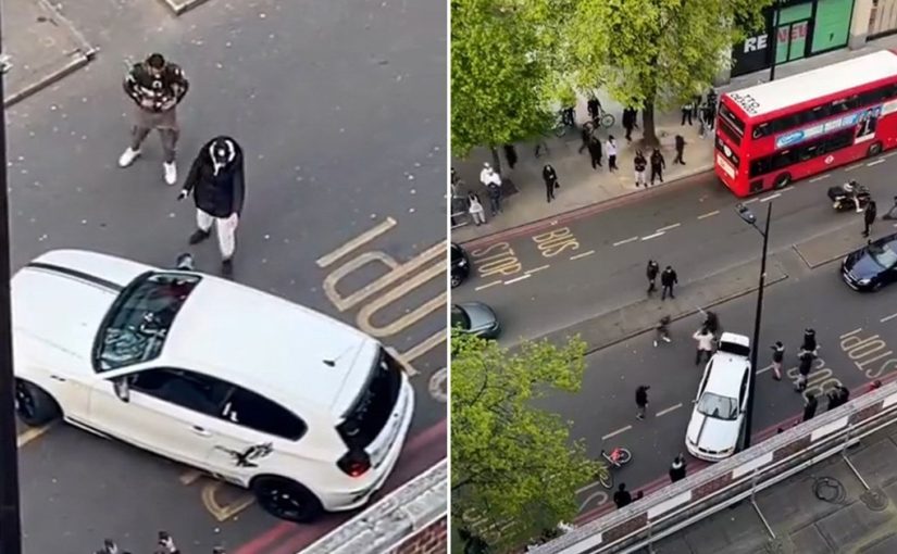 Shocking footage shows men fighting with machetes on a London road as a man tried to use his car as a battering ram ➤ Buzzday.info