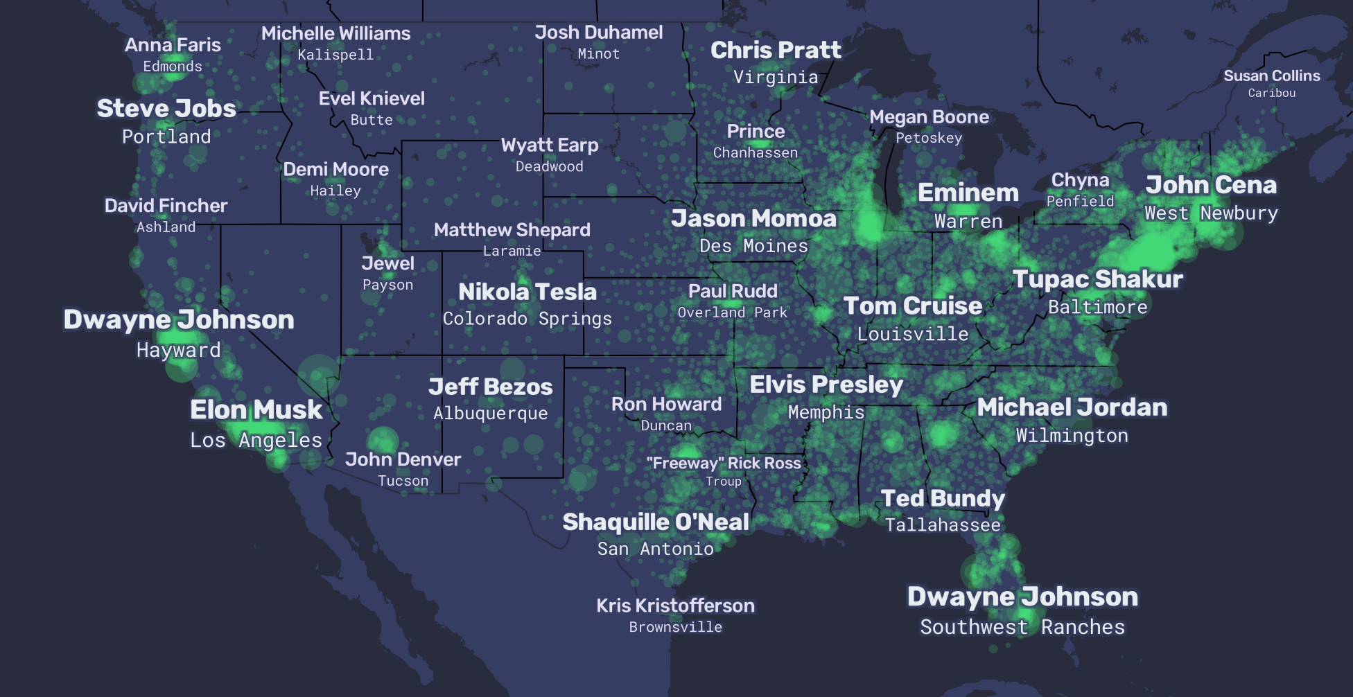 A map of America’s most famous and infamous people ➤ Buzzday.info