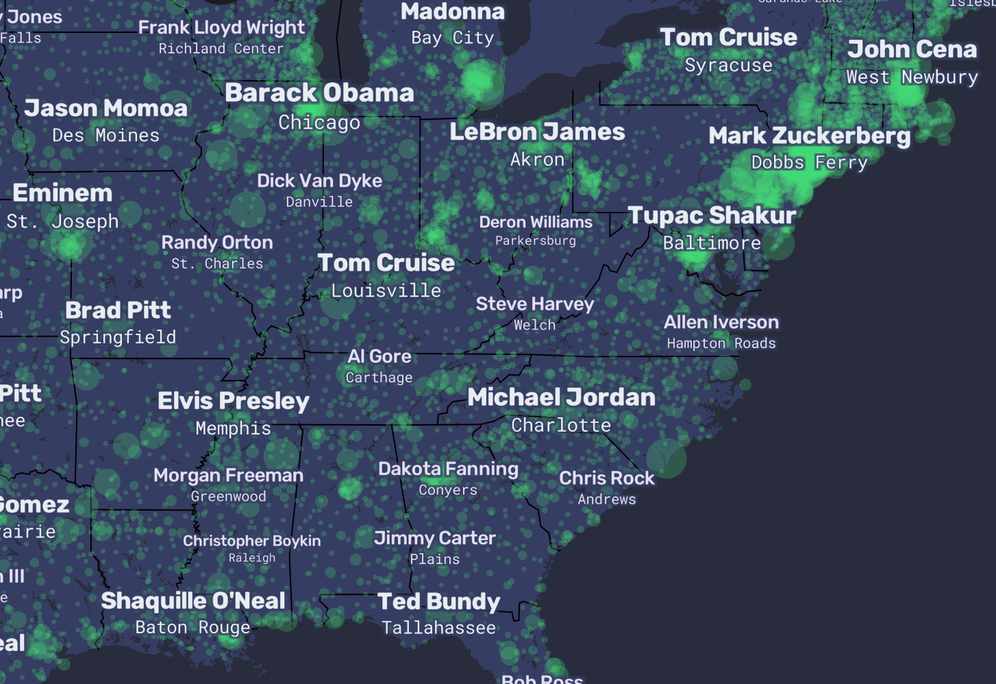 A map of America’s most famous and infamous people