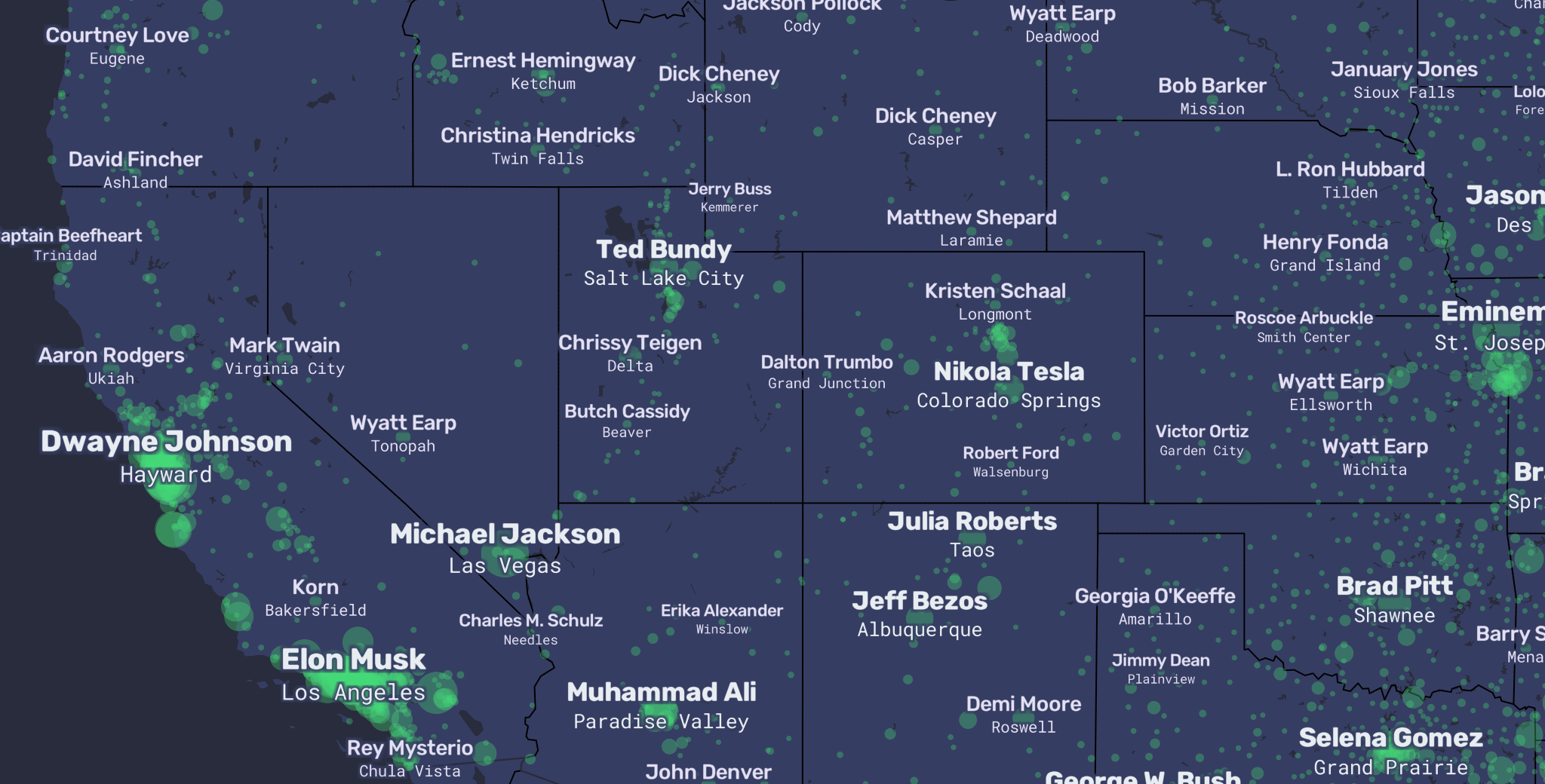 A map of America’s most famous and infamous people