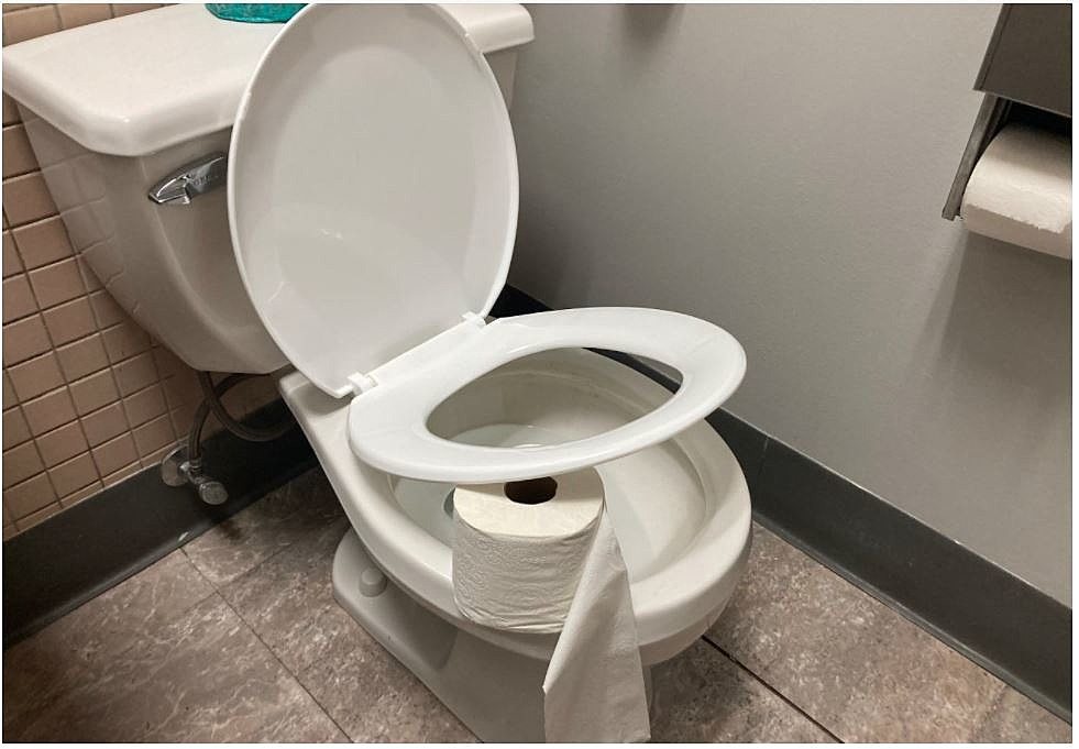 Should you leave an empty toilet paper roll or a red cup under the toilet seat at night?