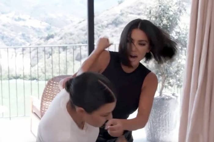 Fans of the TV show “The Kardashians” think that Kourtney Kardashian’s wedding special proves that she and Kim Kardashian are still arguing