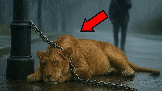 A crying lioness begs a tourist to follow her
