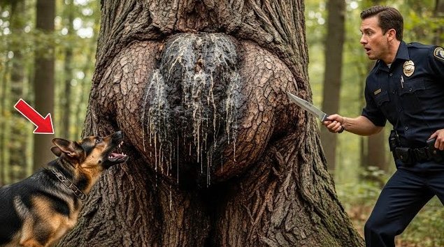 Ex cane poliziotto continua ad abbaiare a un albero, il padre trova molto più di un semplice pezzo di legno al suo interno